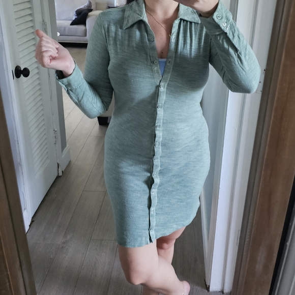 PERUVIAN CONNECTION Women's Long Sleeve Shirt Dress Green XS Lightweight Casual - Picture 2 of 8